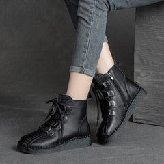 Women Retro Leather Flat Casual Boots Newgew Shoes