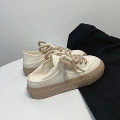 Women's White Thick-soled Korean Style Summer Canvas Shoes Newgew