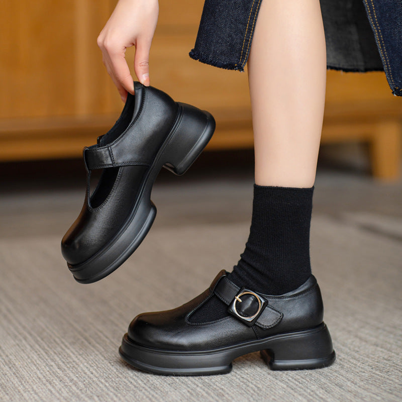 Women Retro Leather Buckle Lug Sole Casual Shoes Newgew Shoes