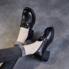 Women Retro Leather Chain Chunky Heel Loafers Newgew Shoes