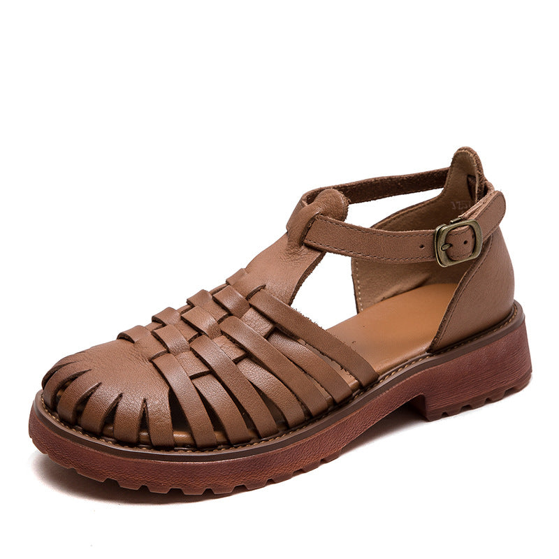 Women Retro Handmade Plaited Leather Casual Sandals Newgew Shoes