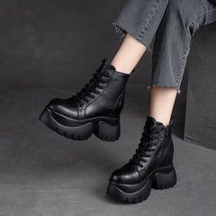 Women Retro Leather Minimalist Chunky Platform Boots Newgew Shoes