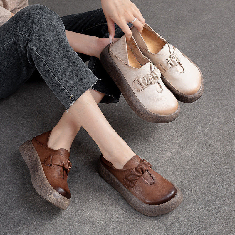 Women Retro Thick Soled Leather Minimalist Casual Shoes Newgew Shoes