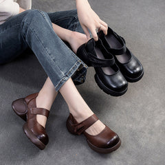 Women Retro Leather Chunky Platform Casual Shoes Newgew Shoes