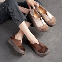 Women Retro Soft Leather Flat Thick Soled Casual Shoes Newgew Shoes