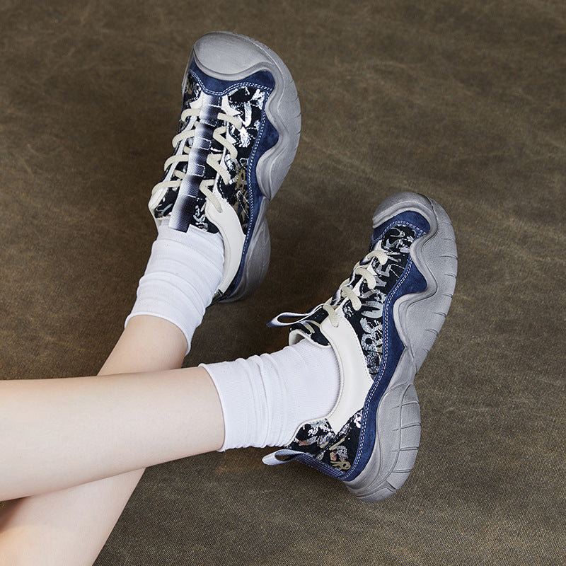 Women Color Matching Leather Casual Hiking Shoes Newgew Shoes