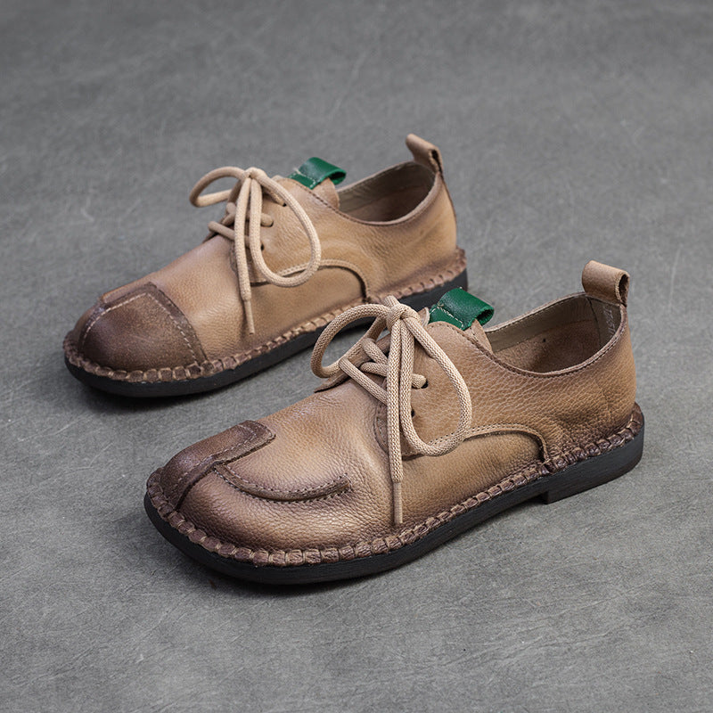 Women Retro Soft Leather Flat Casual Shoes Newgew Shoes