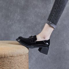 Women Glossy Leather Casual Chunky Heel Loafers Newgew Shoes