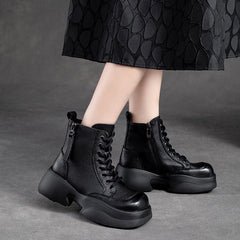 Women Minimalist Leather Retro Casual Platform Boots Newgew Shoes