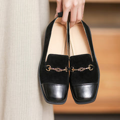 Women Retro Leather Square Head Casual Loafers Newgew Shoes