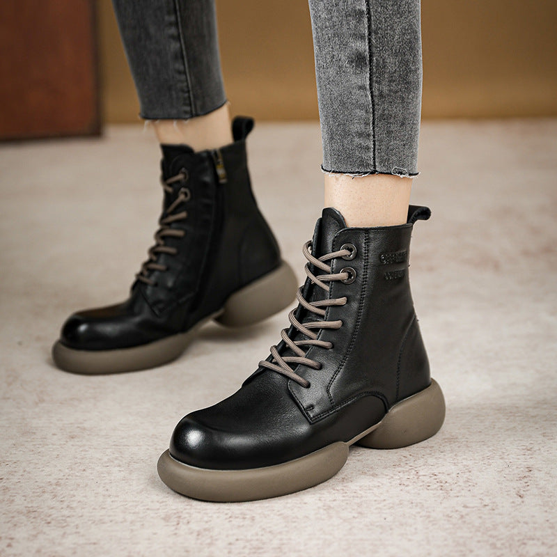 Women Retro Minimalist Soft Leather Flat Boots Newgew Shoes