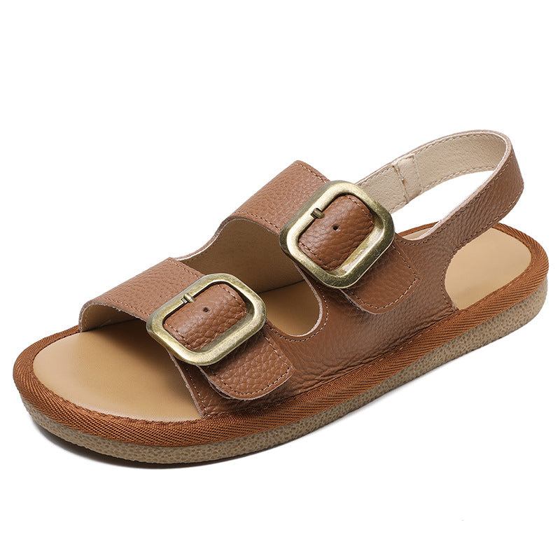 Women Buckler Soft Leather Summer Casual Sandals Newgew Shoes