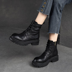 Women Retro Patchwork Leather Handmade Casual Boots Newgew Shoes