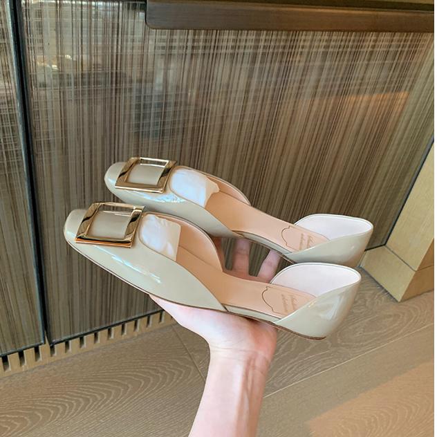 Square Buckle Square Toe Shallow Hollow Flat Shoes Newgew