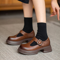 Women Retro Leather Buckle Lug Sole Casual Shoes Newgew Shoes