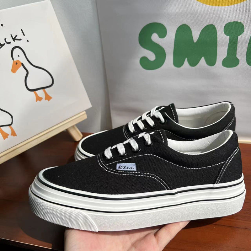 Women's Versatile Classic Black Board Korean Breathable Canvas Shoes Newgew