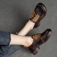 Women Retro Handcraft Leather Low Heel Casual Shoes Newgew Shoes