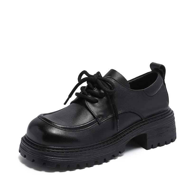 Women Retro Minimalist Leather Lace-up Loafers Newgew Shoes