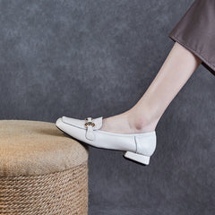 Women Minimalist Buckle Leather Low Block Loafers Newgew Shoes