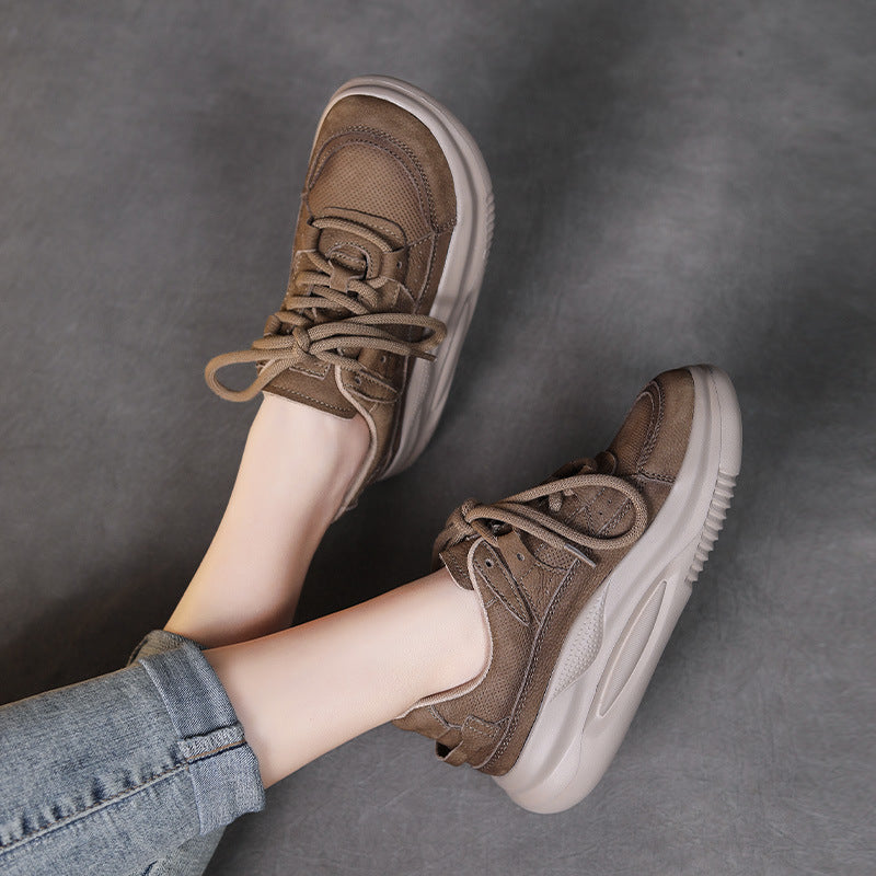 Women Fashion Breathable Leather Thick Soled Casual Shoes Newgew Shoes