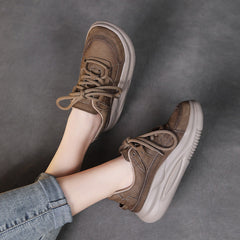 Women Fashion Breathable Leather Thick Soled Casual Shoes Newgew Shoes