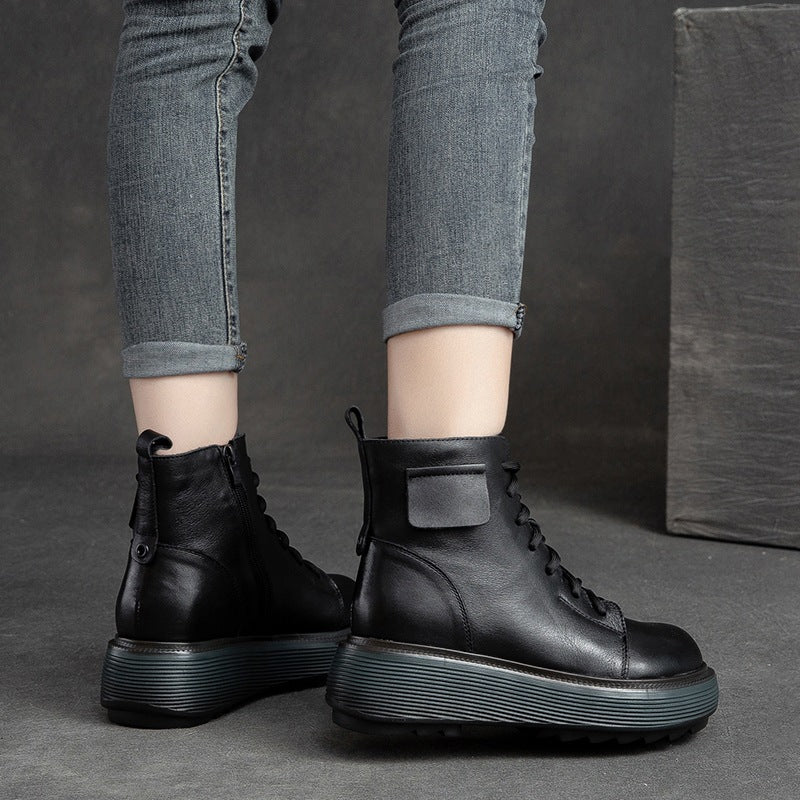 Women Retro Soft Leather Platform Boots Newgew Shoes