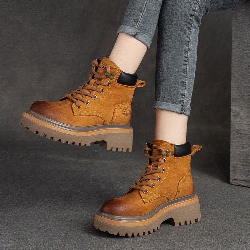 Women Classic Casual Leather Thick Soled Boots Newgew Shoes