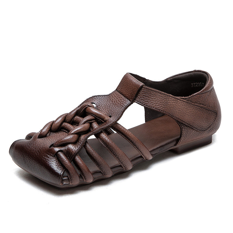 Women Retro Plaited Leather Flat Casual Sandals Newgew Shoes