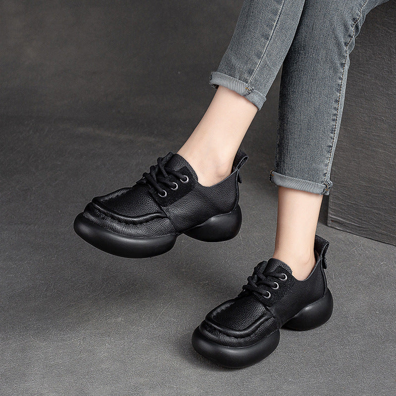 Women Retro Soft Leather Thick Soled Casual Shoes Newgew Shoes
