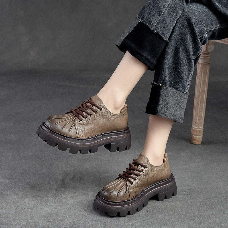 Women Retro Leather Thick Lug Soled Casual Shoes Newgew Shoes