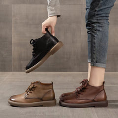 Women Ankle Flat Casual Cowhide Boots Newgew Shoes