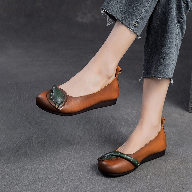 Women Retro Leather Soft Casual Flats Shoes Newgew Shoes