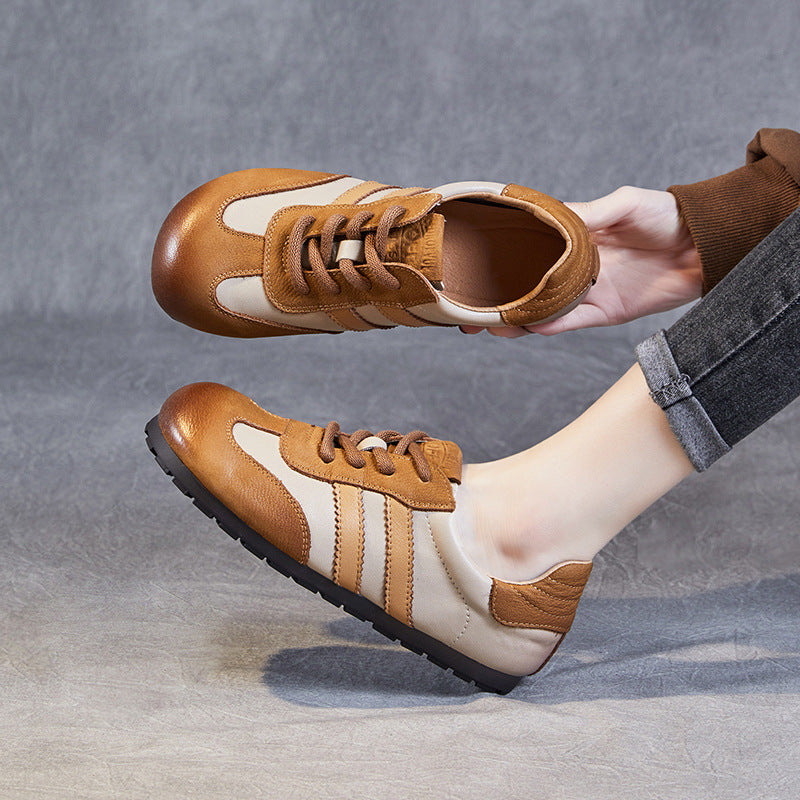 Women Handmade Retro Leather Flat Casual Training Shoes Newgew Shoes