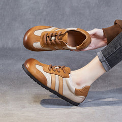Women Handmade Retro Leather Flat Casual Training Shoes Newgew Shoes
