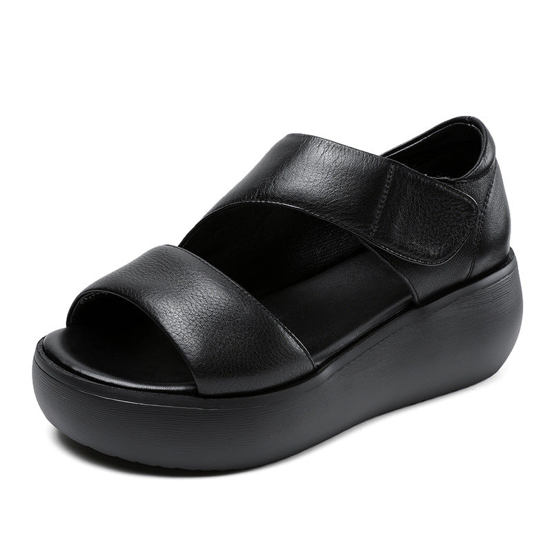 Women Minimalist Solid Leather Velcro Casual Sandals Newgew Shoes