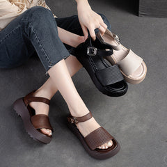 Women Retro Solid Leather Summer Platform Sandals Newgew Shoes