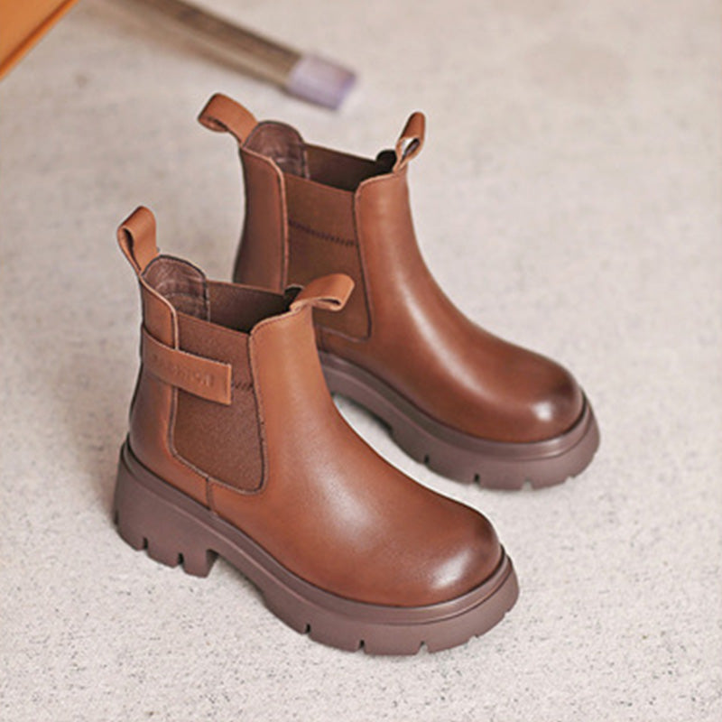 Women Retro Leather Slip On Casual Ankle Boots Newgew Shoes