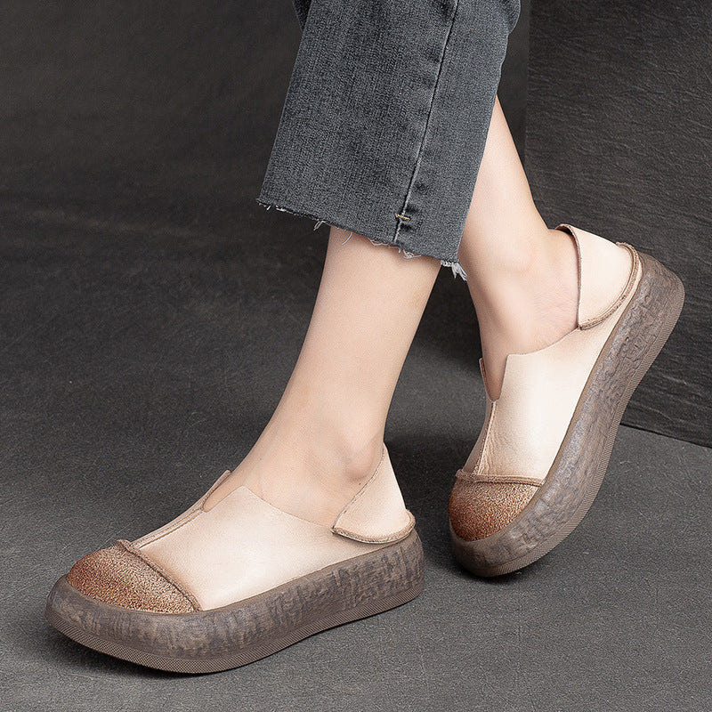 Women Retro Soft Leather Flat Thick Soled Casual Shoes Newgew Shoes