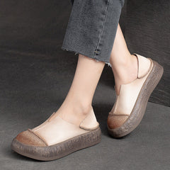 Women Retro Soft Leather Flat Thick Soled Casual Shoes Newgew Shoes