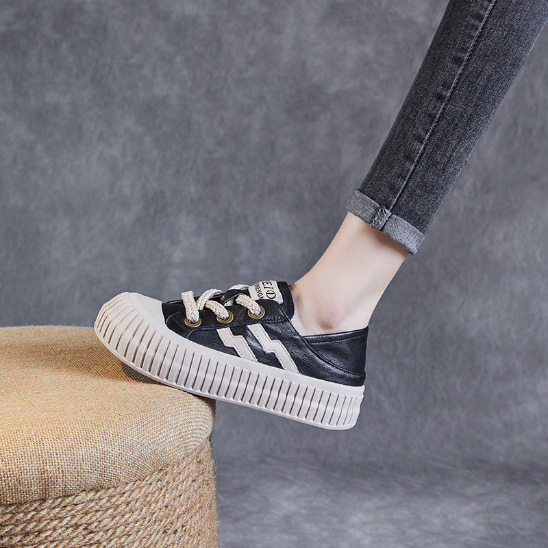 Women Soft Leather Thick Soled Flat Casual Shoes Newgew Shoes