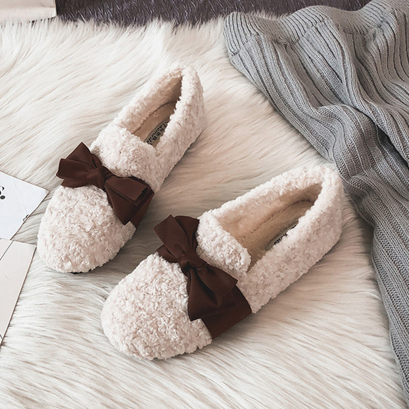 Women Casual Bowknot Woolen Winter Shoes Newgew Shoes