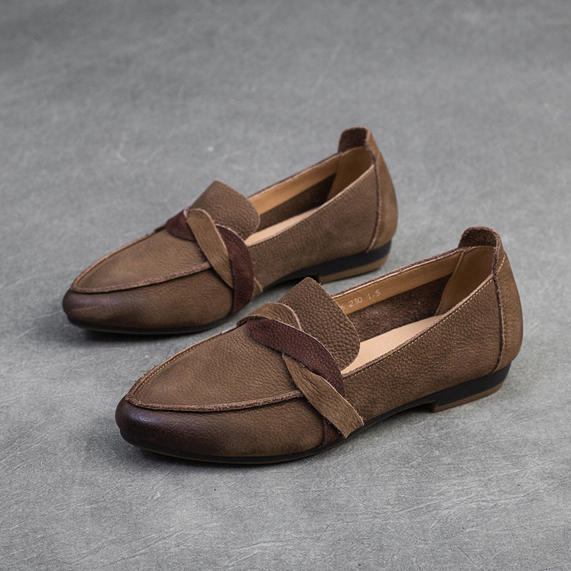 Women Retro Minimalist Leather Pointed Toe Casual Shoes Newgew Shoes