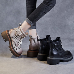 Women Minimalist Hollow Leather Boots Newgew Shoes