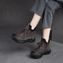 Women Classic Patchwork Leather Casual Ankle Boots Newgew Shoes