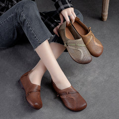 Women Retro Figured Leather Soft Casual Flats Newgew Shoes