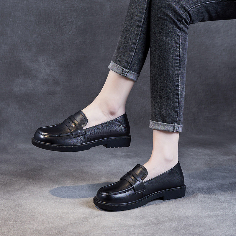 Women Minimalist Leather Soft Flat Casual Black Loafers Newgew Shoes