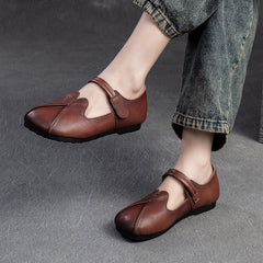 Women Retro Leather Casual Velcro Tape Flat Shoes Newgew Shoes