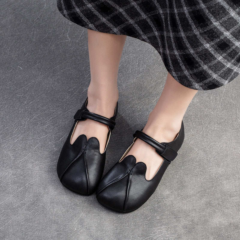 Women Retro Leather Casual Velcro Tape Flat Shoes Newgew Shoes