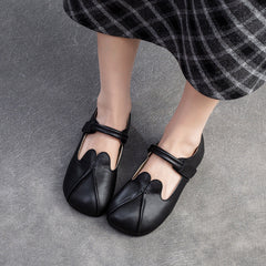 Women Retro Leather Casual Velcro Tape Flat Shoes Newgew Shoes