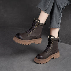 Women Classic Fashion Patchwork Leather Combat Boots Newgew Shoes